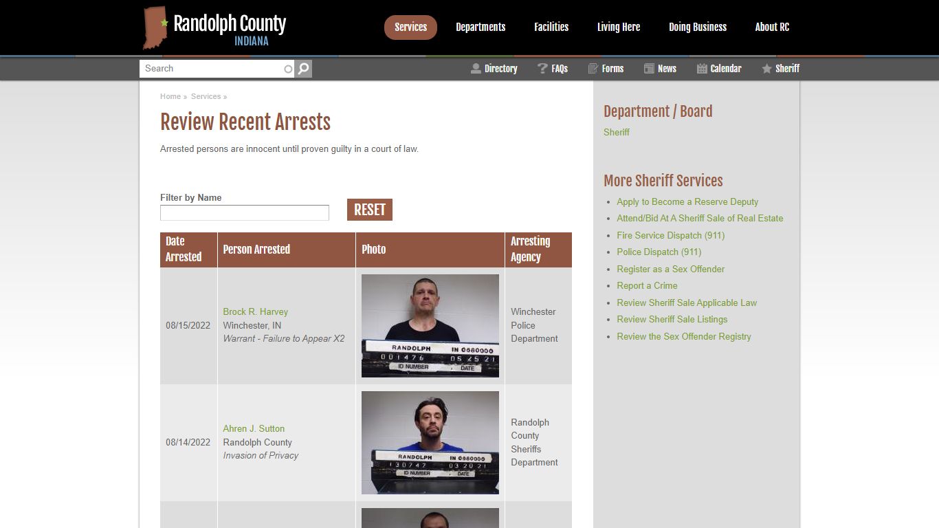 Review Recent Arrests | Randolph County