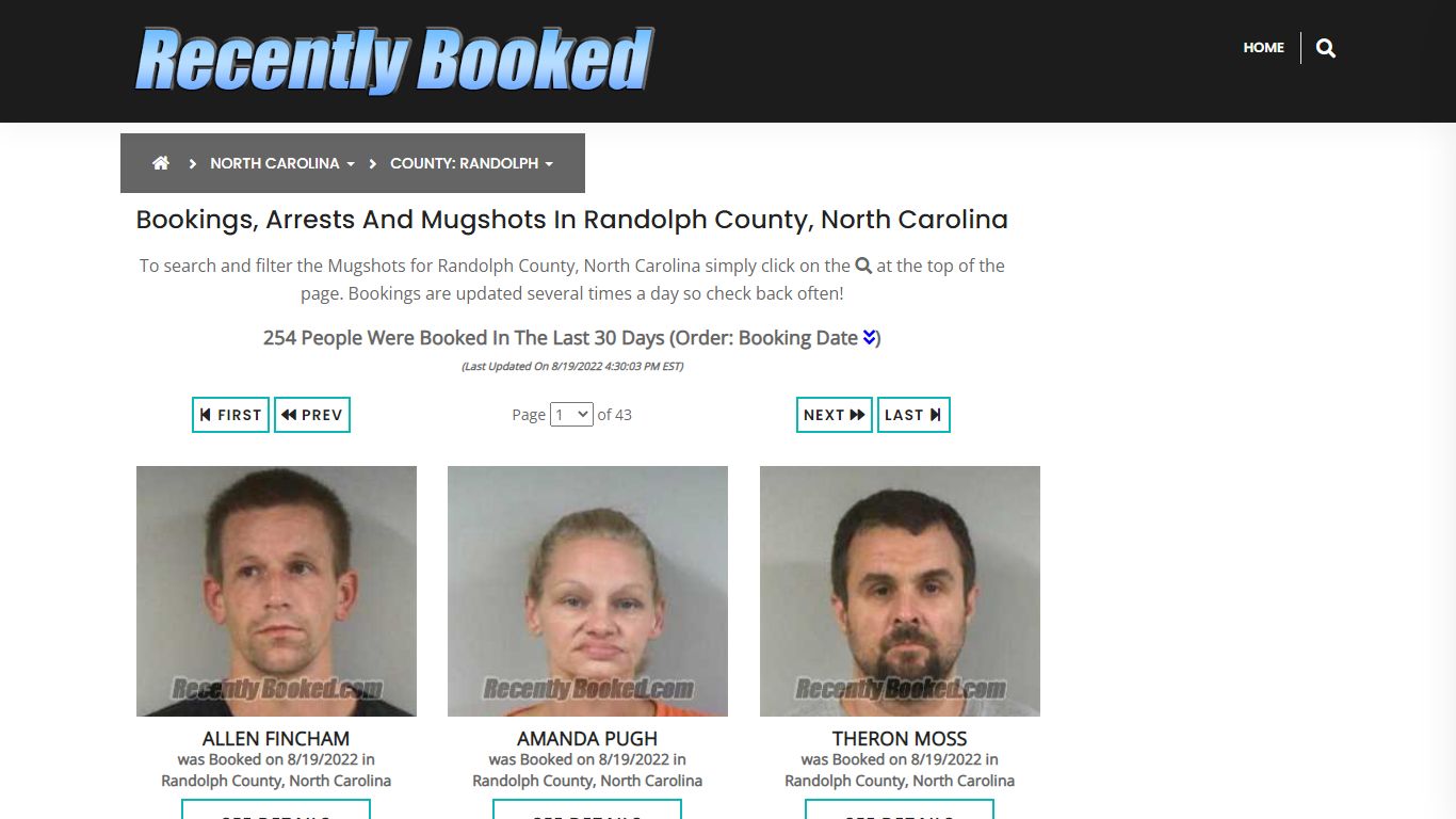 Recent bookings, Arrests, Mugshots in Randolph County, North Carolina
