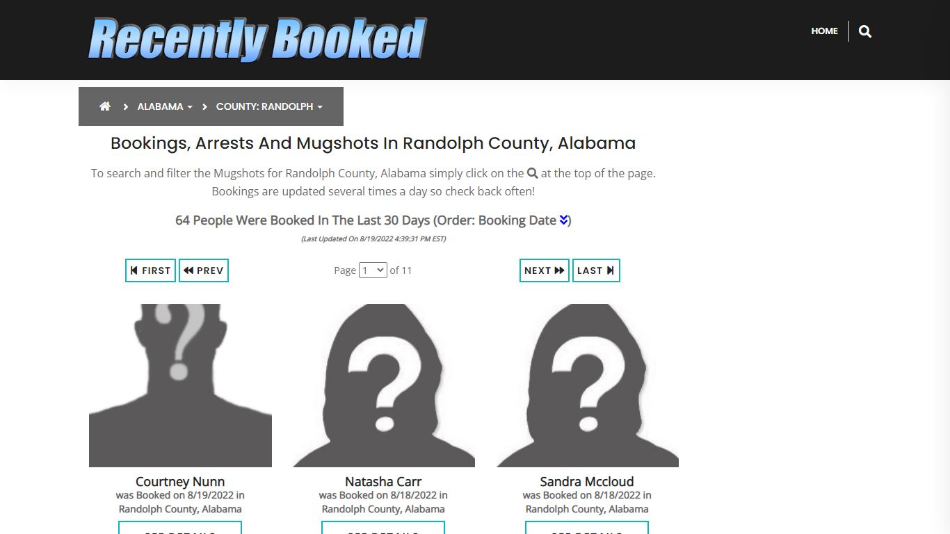 Recent bookings, Arrests, Mugshots in Randolph County, Alabama
