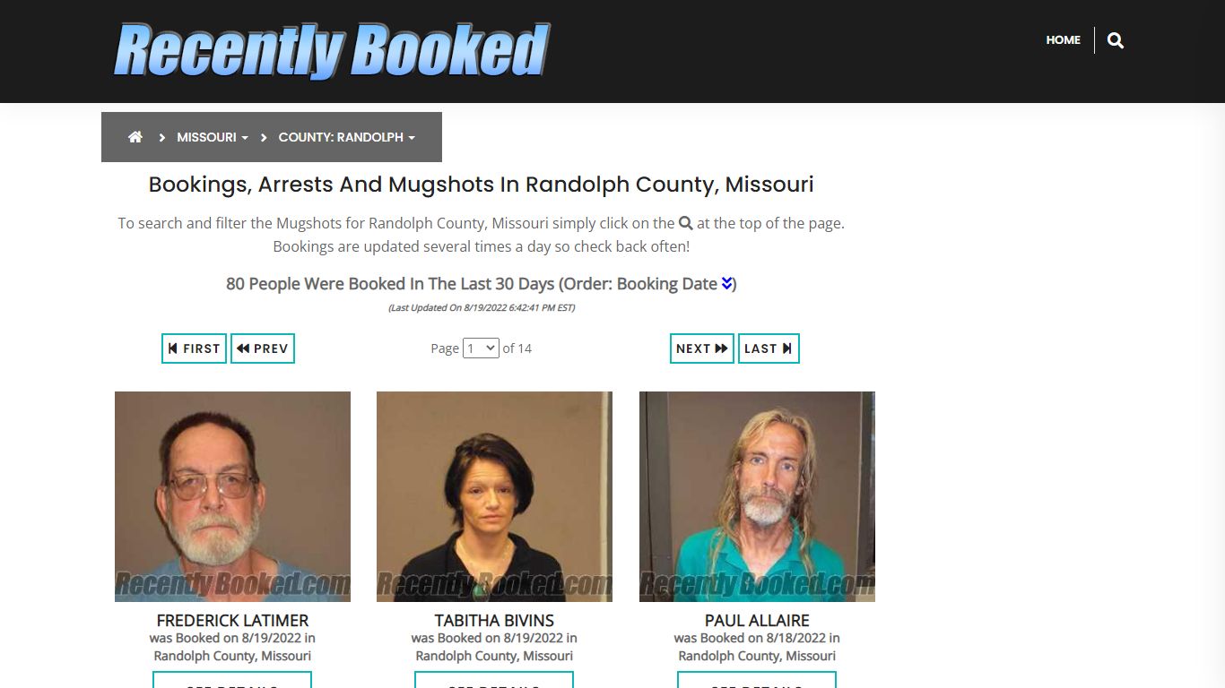 Recent bookings, Arrests, Mugshots in Randolph County, Missouri